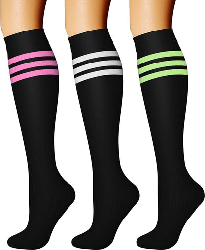CHARMKING Compression Socks for Women & Men Circulation (3 Pairs) 15-20 mmHg is Best Support for Athletic Running Cycling
