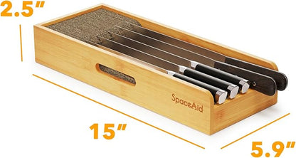 SpaceAid Knife Drawer Organizer Bamboo Insert Dock, Kitchen Steak Knives Holder - Image 5