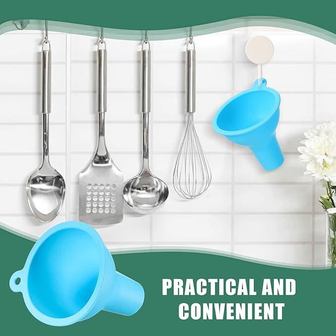 Silicone Funnels 4 Pieces Wide Mouth Funnel Flexible Condiment Sauce Canning Set for Home Restaurant Kitchen Squeeze Bottles Jars Cans, 3.2 x 1 Inch