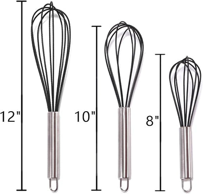 Silicone Whisk set of 3, 8+10+12in Kitchen Balloon Wire Whisks, Hand Egg Mixer - Image 2