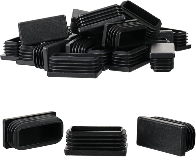 Furnigear Plastic Plugs Tubing End Cap Chair End Caps Outside Bottom Tubing Caps Round Square Rectangle Furniture Sliders Glides Black (24, Fit 1.8-1.94" x 0.82-0.94" Rectangle Tube Inner Size)
