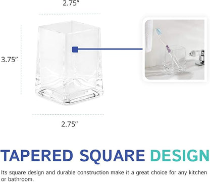 Huang Acrylic Clear Square Tapered Bathroom Toothbrush Holder/Tumbler | Easy to - Image 4