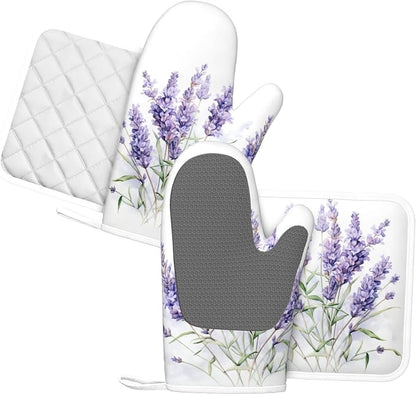 Oven Mitts and Pot Holders Lavender Watercolor Flower Floral Silicone Kitchen - Image 2