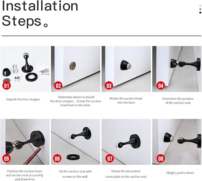 YAGU Door Stopper 6 Pack Magnetic Door Stops, Zinc Alloy Matte Black Door Catch Door Holder Wall Floor Mounted, Metal Soft-Catch