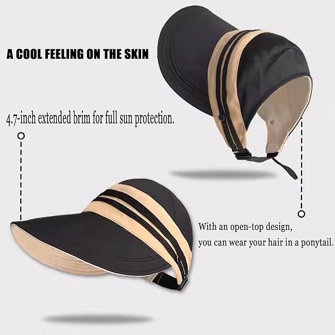 Sun Hats for Womens Wide Brim UV Protection Fishing Hats Packable Reversible Hollow Top Hat with Ponytail Beach Travel Hats