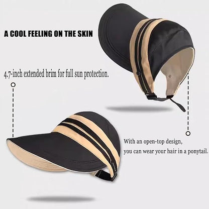 Sun Hats for Womens Wide Brim UV Protection Fishing Hats Packable Reversible Hollow Top Hat with Ponytail Beach Travel Hats