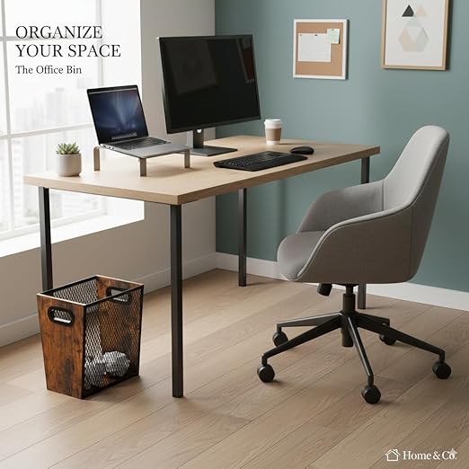 Piskyet Rustic Office Trash Can for Near Desk,7 Gallon Unique Wood Bedroom Garbage Can,Vintage Wastebasket with Handle, Decorative Trash Can for Home Office,2pack 12.2"L x 9.6"W x 14.9"H,Rustic Brown