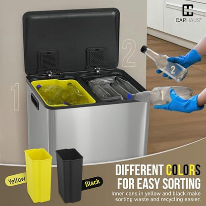 CAPHAUS Black Dual Trash Can w/Single Lid, Trash & Recycle Bins Combo, - Image 6
