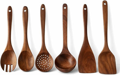 Teak Wood Kitchen Utensils Set – 6 Piece, Sustainable Teak Cooking Utensils by Unknown
