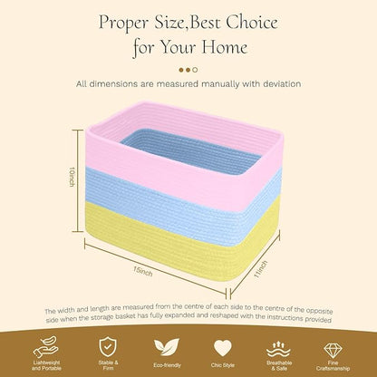 Hopegiver Woven Storage Baskets 15x11x10 Inch, 3 Pack Collapsible Cube Storage - Image 8