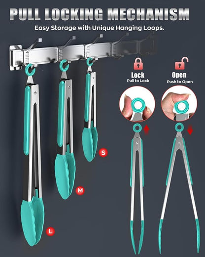 600ºF Heat Resistant Kitchen Tongs, Premium Locking Cooking Tongs - Image 4
