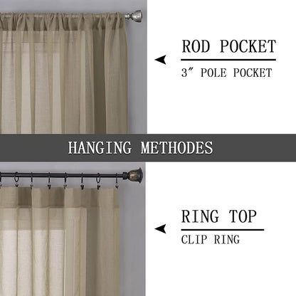 Tollpiz Sheer Curtains Bedroom Linen Textured Curtain Sheers Light Filtering - Image 5