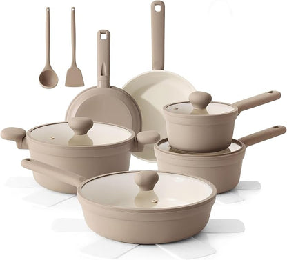SENSARTE Ceramic Nonstick Pots and Pans Set 17pcs, Healthy Induction Cookware by SENSARTE