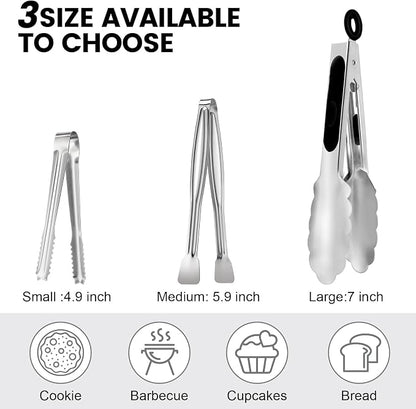 CHENGU 12 Pack Stainless Steel Kitchen Tongs 5/6/7 Inches Food Serving Clip - Image 2
