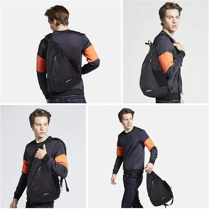 mixi Sling Bag Men Backpack Unisex One Shoulder Bag Hiking Travel Backpack Crossbody with USB Port for Men Women Versatile Casual Daypack-19 inch,Black