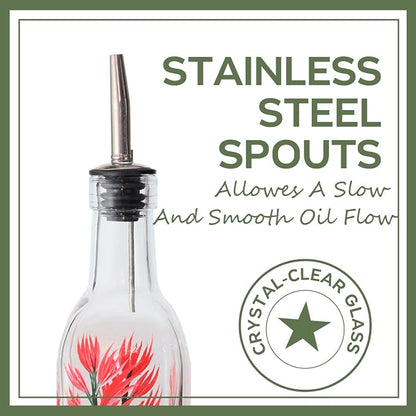 17oz Hand Painted Glass Olive Oil Bottle - 500ml Green Oil & Vinegar Cruet - - Image 5