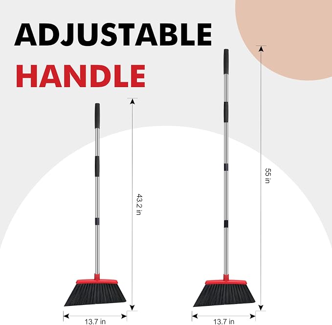Heavy Duty Broom, 55 Inch Long Handle Outdoor Large Angle Brooms - Image 2