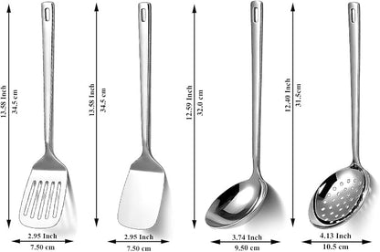 Stainless Steel Kitchen Utensils Set, 4-Piece – Slotted Turner, Solid Turner - Image 2