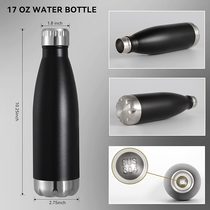 VEGOND 17oz Stainless Steel Water Bottles Bulk, Reusable Metal Sports Water Bottle Keeps Drink Hot and Cold, BPA Free Double Wall Vacuum Cola Shape Insulated Water Bottles for Camping Gym, 4 Pack