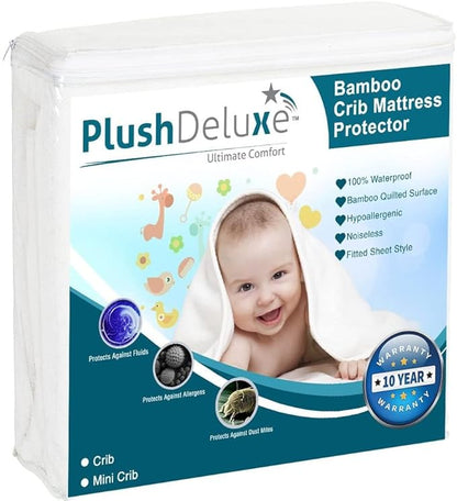 Mini Crib Mattress Protector 100% Waterproof, Noiseless – Viscose Made from by PlushDeluxe