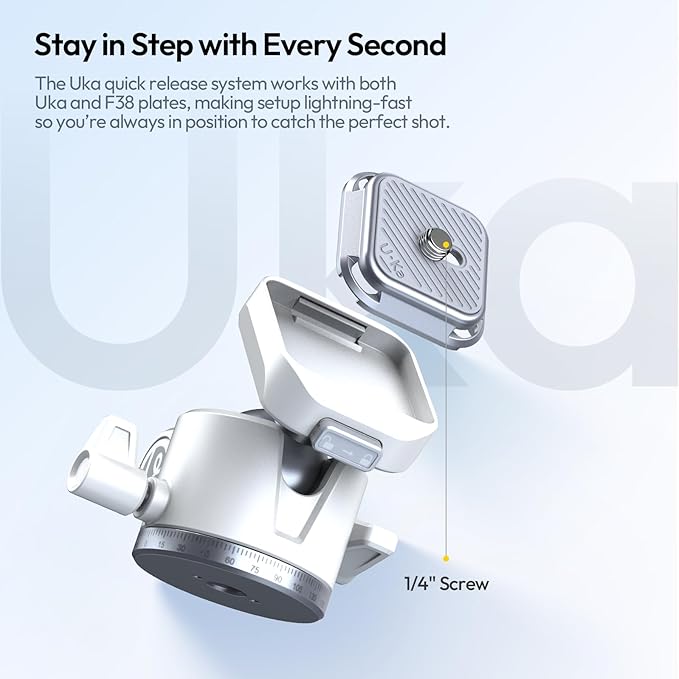 ULANZI Ombra Ⅱ Camera Travel Tripod White, 61.5" Aluminum Tripod Foldable with UKA Quick Release Plate for Phone Sony Canon, Video Shooting Vlogging Portable Stand w Phone Clamp Holder Carry Bag