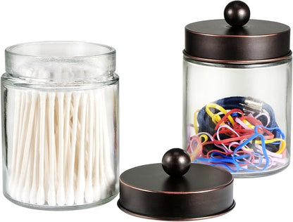 SheeChung 2-Pack Qtip Holder Dispenser-Glass Apothecary Jars - Image 5