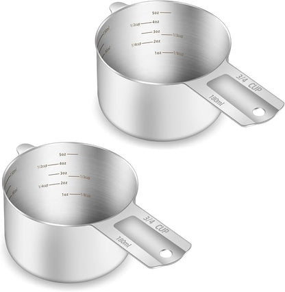 2PCS 3/4Cup Single Measuring Cup, Etched Inner Scale Stainless Steel Measure by BERYLER