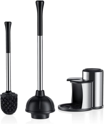 HAMITOR Toilet Plunger and Bowl Brush Set: 2 in 1 Stainless Steel Heavy Duty by HAMITOR