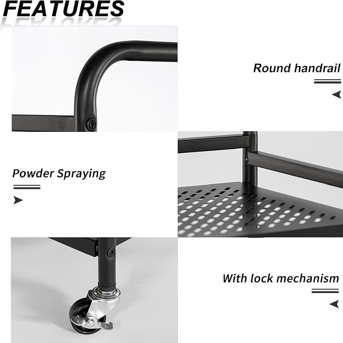 HDANI 3 Tier Metal Rolling Heavy Cart Supports 40 Lbs Per Tier, Rolling Cart - Image 5