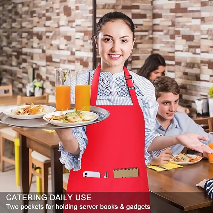 Jubatus 1 Pack Bib Aprons with 2 Pockets Cooking Chef Kitchen Apron - Image 5