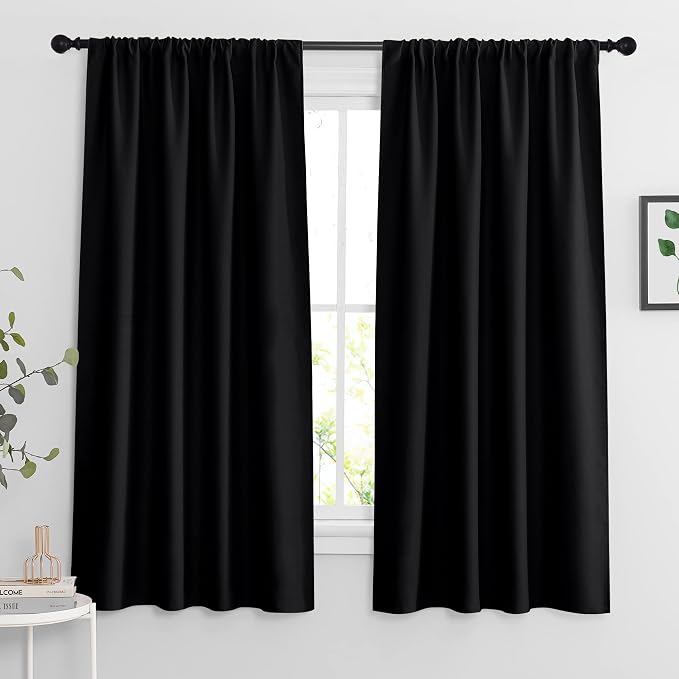 RYB HOME Black Living Room Curtains 63 inch Length, 2 Panels by RYBHOME