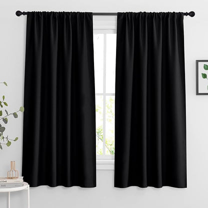RYB HOME Black Living Room Curtains 63 inch Length, 2 Panels by RYBHOME