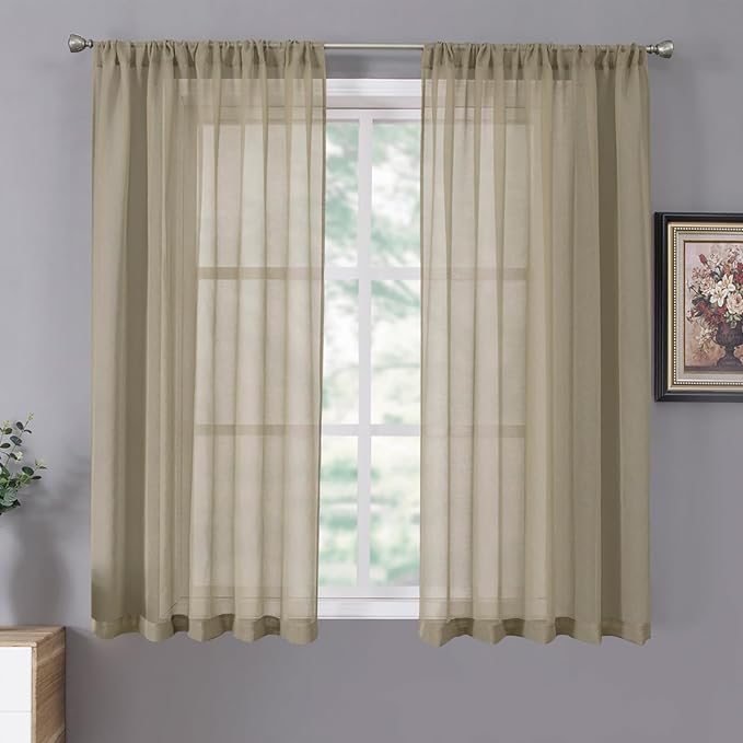 Tollpiz Short Sheer Curtain Linen Textured Bedroom Curtains Sheer Light by Tollpiz