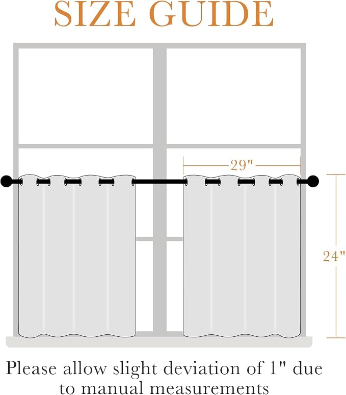 PONY DANCE White Kitchen Curtains 24 Inch Length, Room Darkening Panels Rod - Image 2