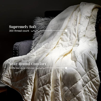 LUXOME Lightweight Blanket | 100% Rayon (Viscose) from Bamboo Fabric & Fill | King/Cal King - 98"x92" | Thermal-Regulating | Ivory