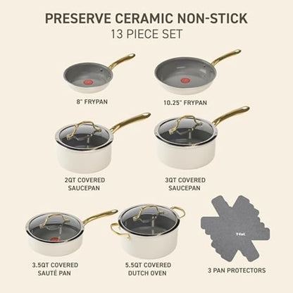 T-fal Preserve Ceramic, Non stick Cookware Set 13-Piece, Oven & Broiler Safe up - Image 2