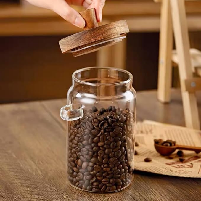 ANSQU Glass Jar with Wooden Lid & Spoon, 27oz Food Storage Containers Coffee - Image 3