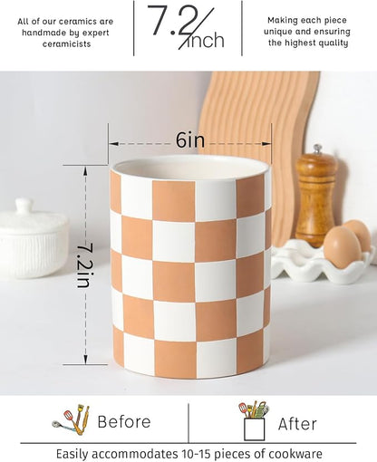 Utensil Holder，7.2 Inch Checkered Utensil Holder, Ceramic Cooking Utensil - Image 6