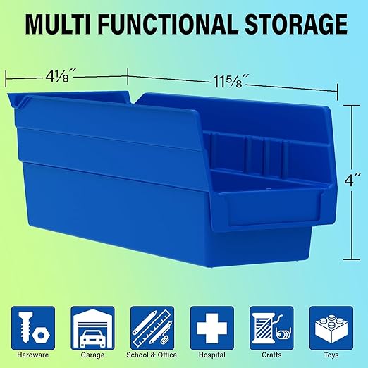 Akro-Mils 30120 Plastic Shelf Bins, Heavy Duty Storage Bins for Garage, Closet, and Drawer Organization, 12-Inch x 4-Inch x 4-Inch, Clear, 24-Pack