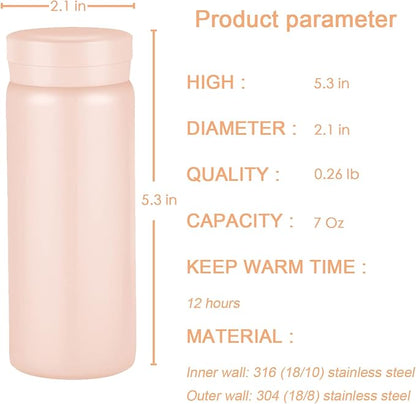 Mini Thermos Cute Water Bottle - 7 oz Tiny Insulated Vacuum 18/10 Stainless - Image 2