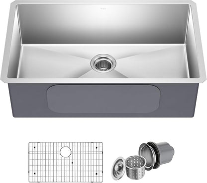 Kraus KHU100-32 Standart PRO 16 Gauge Undermount Single Bowl Stainless Steel Kitchen Sink, 32 Inch