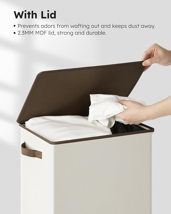 SOLEDI Laundry Hamper with Lid 90L Large & Tall Collapsible Laundry Basket, Clothes Hamper with Bag Removable Easy to Carry, Dirty Hampers for Bedroom, Bathroom, Dorm, College, Beige