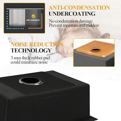 Black Kitchen Sink, Stainless Steel Drop In 15x17x9 Inch Single Bowl Topmount Kitchen And Bar Sink Combo-Stainless Grid,Drain Basket,Faucet Mat,Drain Strainer Set for Modern Style Kitchen&Bar