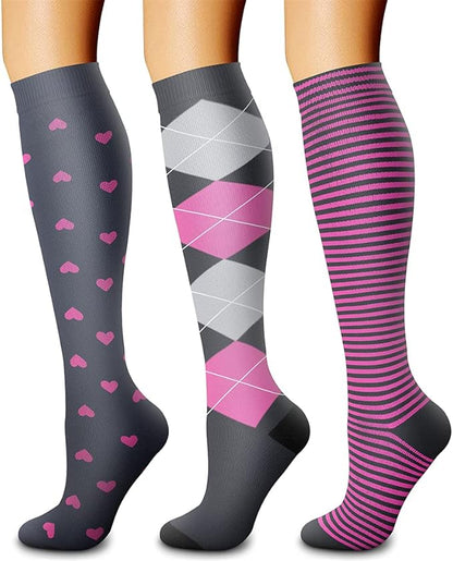 CHARMKING Compression Socks for Women & Men Circulation (3 Pairs) 15-20 mmHg is Best Support for Athletic Running Cycling