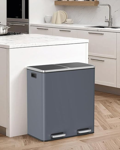 Arlopu 16 GallonStainless Steel Trash Can, 60L Dual Compartment, Metal Kitchen - Image 8