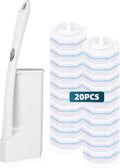 RLOW Disposable Toilet Brush Set with 20 Refills, Toilet Bowl Brush and Holder Disposable Toilet Cleaning System- Toilet Brush, Storage Caddy and 20 Refill Heads for Bathroom Cleaning