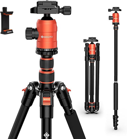 [Upgrade Version] GEEKOTO 77'' Aluminum Camera Stand & Monopod, Foldable Travel Gear with 360° Ball Head and Quick Release Plate for DSLR, Work, and Content Creation