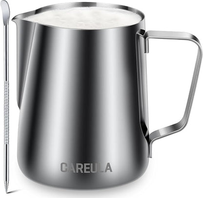 Milk Frothing Pitcher, 12oz Stainless Steel Milk Frother Cup Steaming Pitcher by Careula