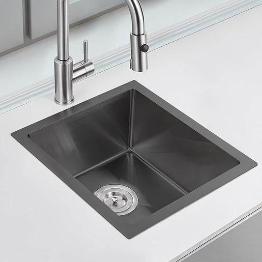 POPFLY 15×17 Inch Black Bar Sink,304 Stainless Steel Single Bowl 8 Inch Deep Laundry Sink Rv, Undermount Small Kitchen Sinks