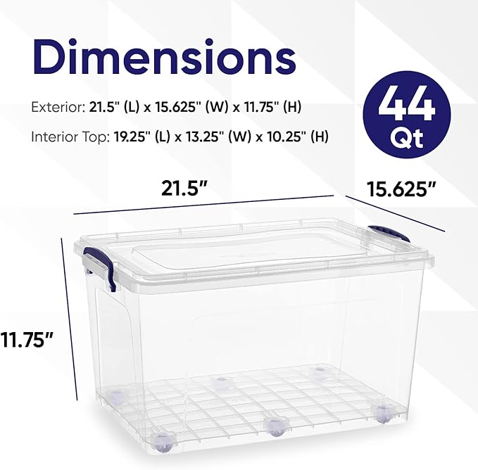 Superio Storage Bins with Lids, Clear Plastic Containers for Organizing, Stackable Totes, BPA Free, Odor Free, Organizer Boxes for Home, and Dorm (2 Pack, 44 Quart)